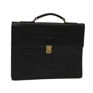 Burberrys Business Bag Leather Black Gold Auth bs26949